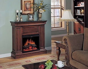 black and brown electric fireplace